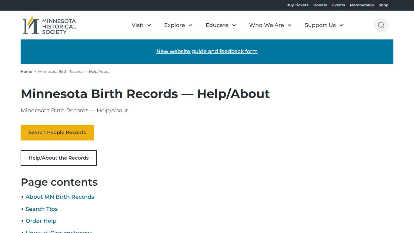 Minnesota Birth Records — Help/About - Minnesota Historical Society